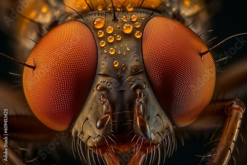 Macro photography of a fly. Generative AI.