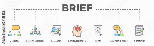 Brief banner web icon vector illustration concept for a briefing of business plan with an icon of meeting, collaboration, analysis, brainstorming, plan, communication, and summary