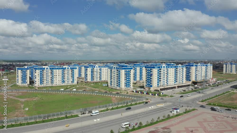 Aerial view of Rapid constructed multi-storey residential buildings in the city. Gradual development of the city. Shymkent, Kazakhstan - 12 Jun 2019 Aerial view of Rapid constructed multi-storey residential buildings in the city. Gradual development of the city. Shymkent, Kazakhstan - 12 Jun 2019