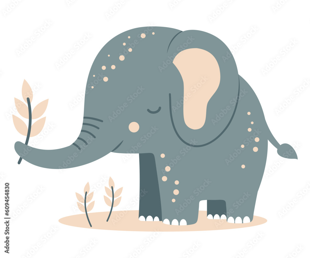 Fototapeta premium Cute baby elephant. Cartoon animal. Vector illustration