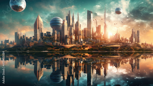 super futuristic city concept created with Generative AI technology
