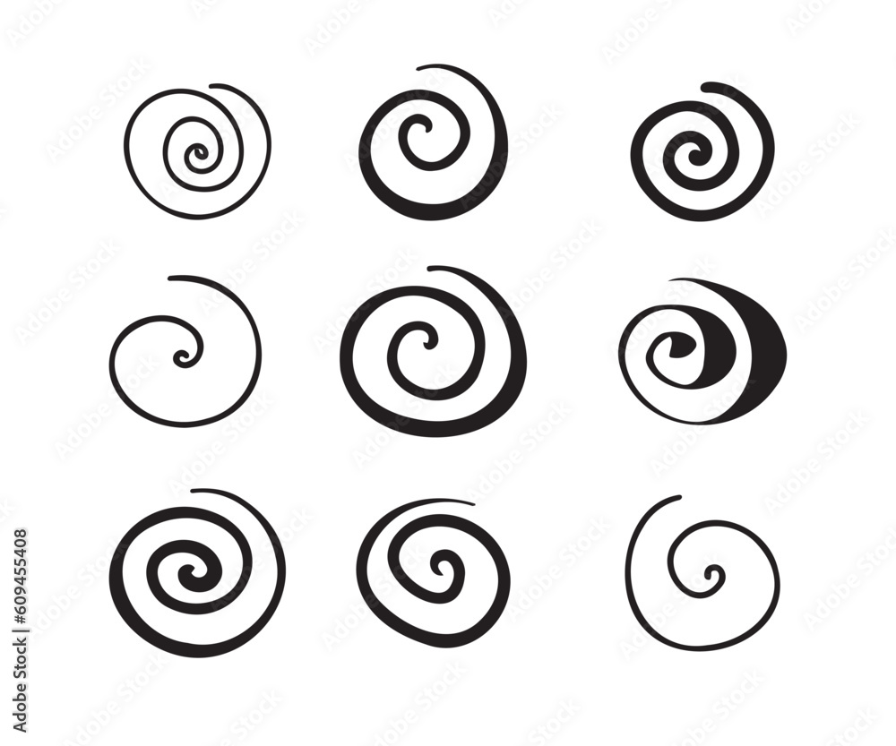 Spiral illustration set. Doodle collection hand drawn style vector Spiral illustration set. Doodle collection hand drawn style vector