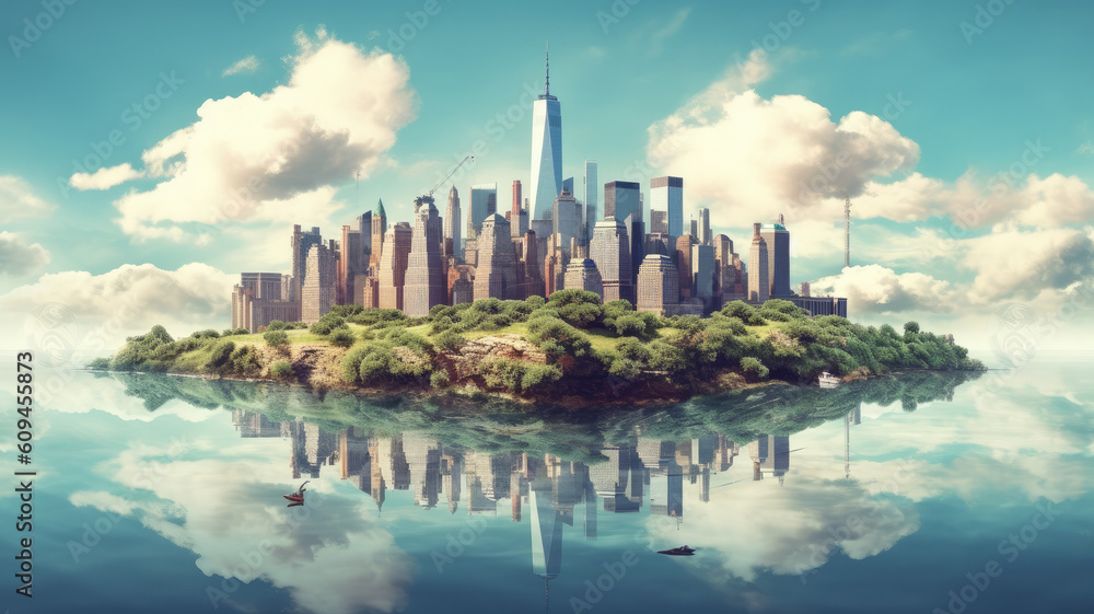 new york as an island created with Generative AI technology