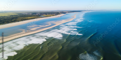 Areal view of ocean with white sand coast. AI generated. © Oksana Kumer