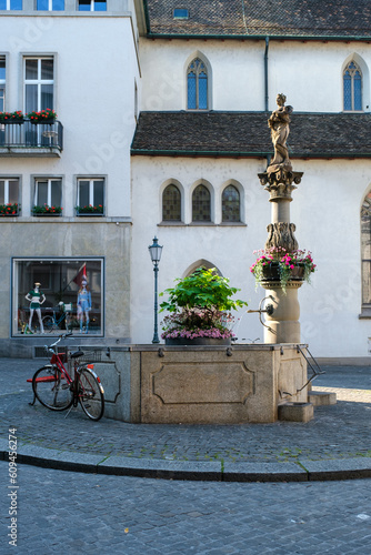 bikes and a fountain in zurich niederdorf