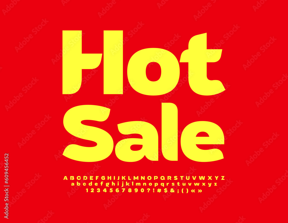Vector business Poster Hot Sale. Elegant Yellow Font. Artistic Alphabet Letters and Numbers Vector business Poster Hot Sale. Elegant Yellow Font. Artistic Alphabet Letters and Numbers
