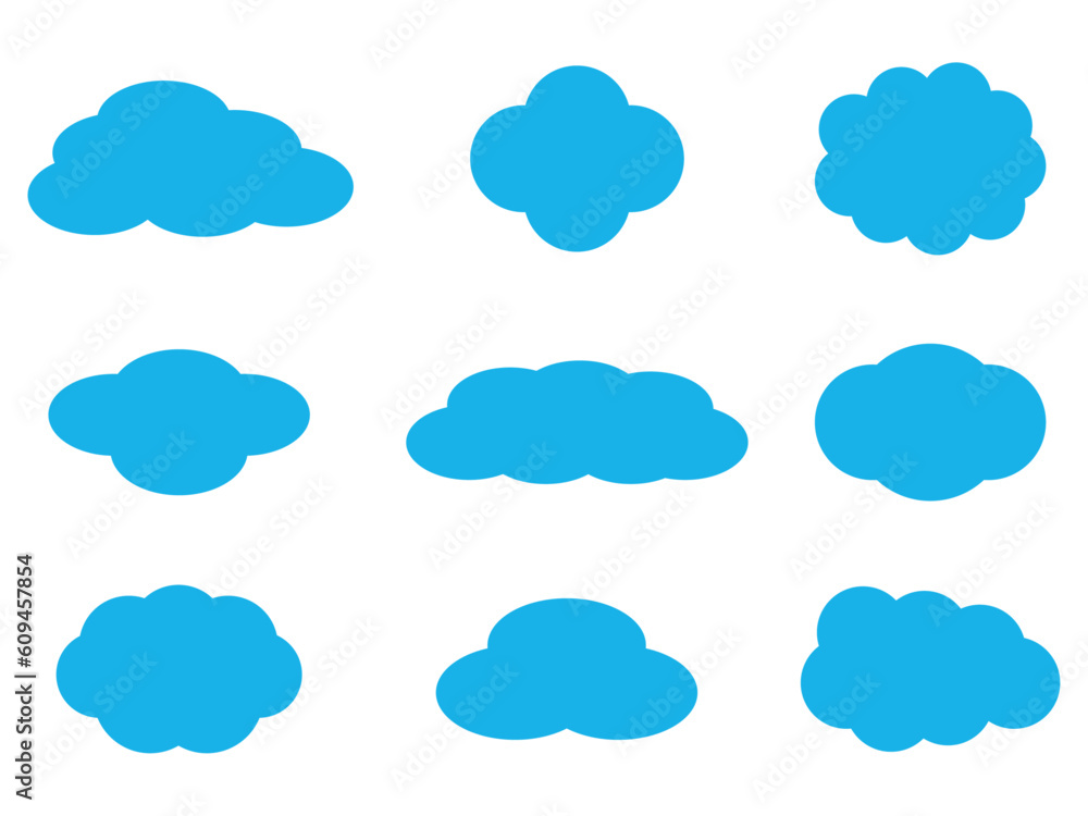 Set of blue clouds. Vector icons of bubbles. Weather icons set Set of blue clouds. Vector icons of bubbles. Weather icons set