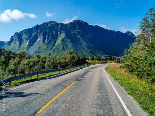 road in mountains , image taken in Lofoten Islands, Norway, Scandinavia, North Europe
