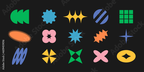 Bauhaus memphis design.Set of geometric modern brutalist shapes.Abstract retro icons and symbols in y2k style. Modern minimalist elements swiss style, abstract bold primitive design. Y2K elements set.