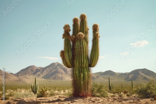 Photo of cactus tree in the middle of the desert. Generative AI