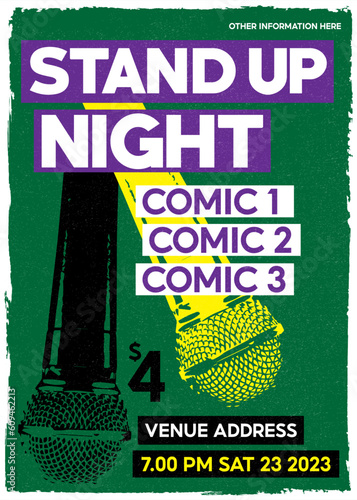 Stand Up Comedy poster event, standup night post or banner for events, open mic for comedy cafe brochure or pamphlet or flyer