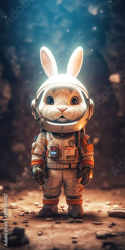 bunny in a spacesuit, astronaut bunny, space rabbit. Generative AI. © innluga