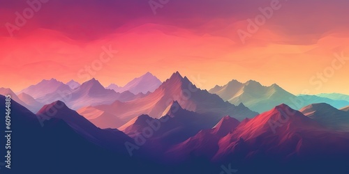 AI Generated. AI Generative. Gradient filter syntwave cyberpunk style mountains. Outdoor adventure decoration poster.. Graphic Art © AkimD