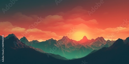 AI Generated. AI Generative. Gradient filter syntwave cyberpunk style mountains. Outdoor adventure decoration poster.. Graphic Art © AkimD