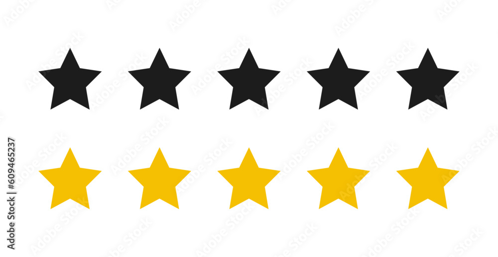 Product rating or customer review with gold and black stars flat vector icons for apps and websites. set of stars isolated on white background. Star icon. Stars in modern simple flat style vector Product rating or customer review with gold and black stars flat vector icons for apps and websites. set of stars isolated on white background. Star icon. Stars in modern simple flat style vector