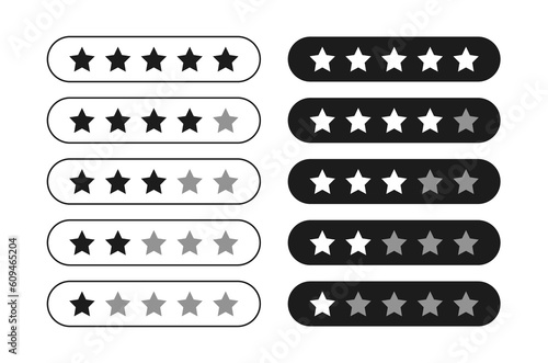 Product rating or customer review with black stars flat vector icons for apps and websites. set of stars isolated on white background. Star icon. Stars in modern simple flat style vector