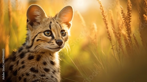 portrait of a serval in savanna photo