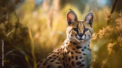 portrait of a serval in savanna