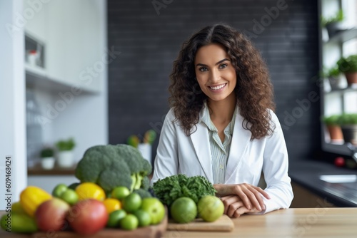 Female nutritionist at her workplace, AI Generated photo