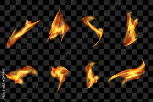 fire flames set. orange fireball isolated vector illustration