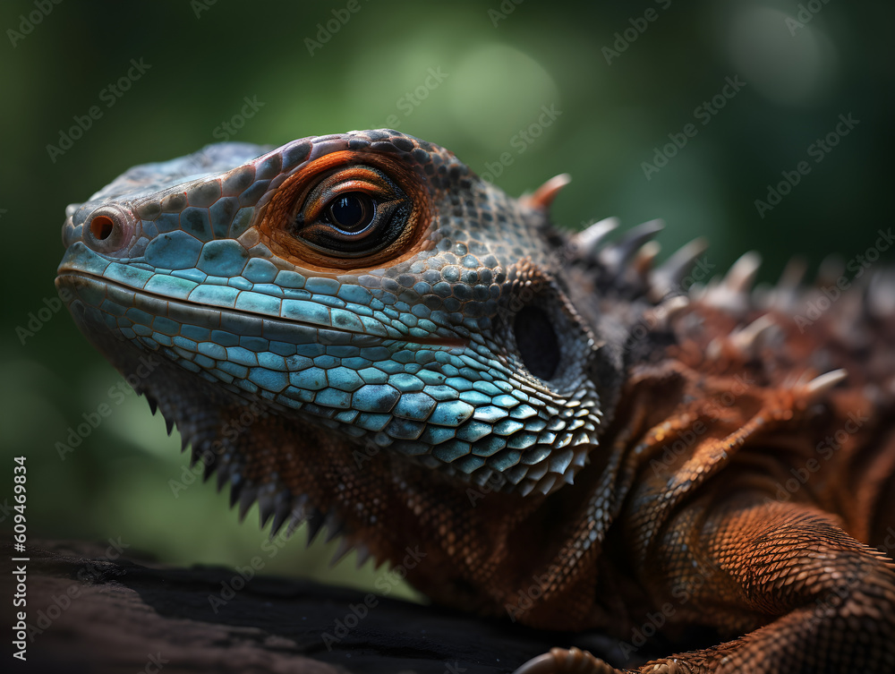 Obraz premium close up of a colourful iguana in the forest