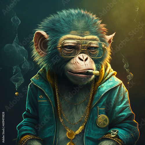 monkey with cannabis cigarette. Generative AI