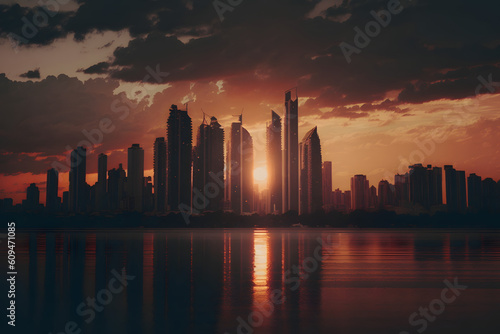 The beautiful sunset seen in the big metropolitan city © franck
