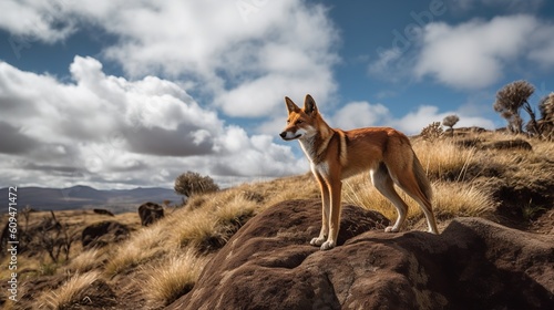 Ethiopian Wolf's Vigilant Hunt in the Bale Mountains