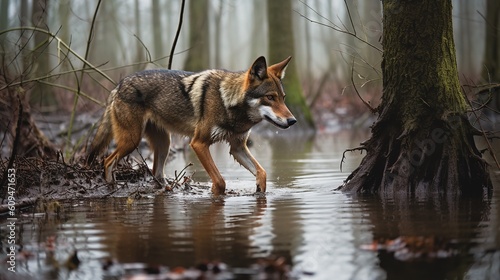 Red Wolf's Patrol in the American Swamp Land