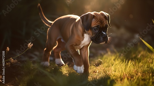 Boxer Puppy s First Steps in a Sunlit Garden