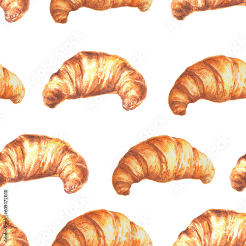 Watercolor croissant seamless pattern. generative ai