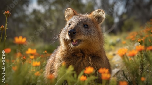 Quokka's Contented Munch on a Sunny Meadow