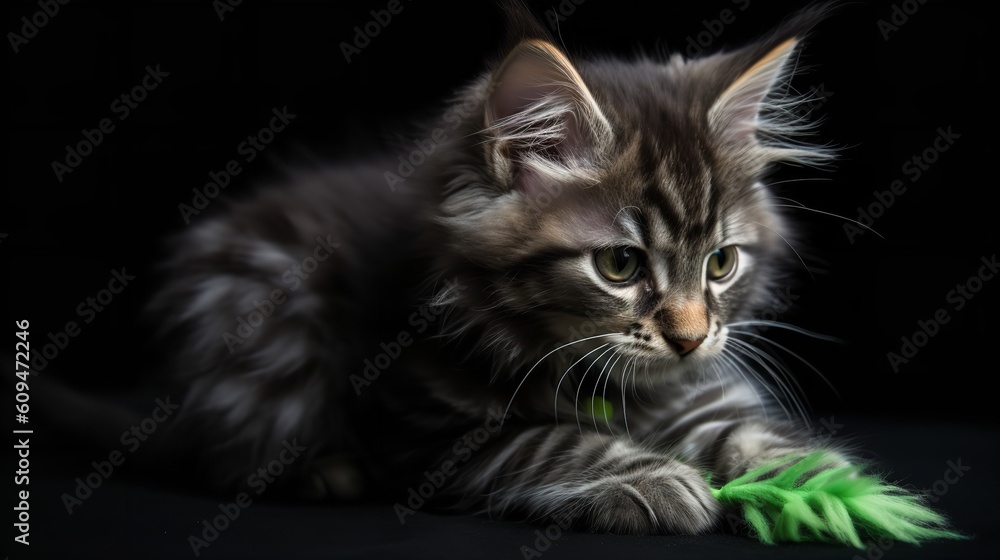 Maine Coon Kitten's First Pounce on a Feather Toy