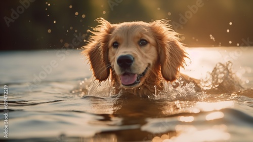Golden Retriever Puppy's First Swim in the Lake © VisualMarketplace