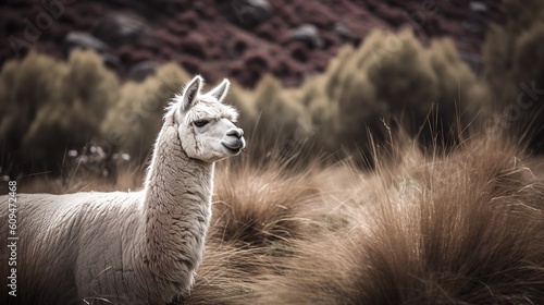 Alpaca s Tranquil Grazing in the Andean Highlands