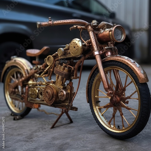 old motorcycle, generative, ai, steampunk, ventage, old style