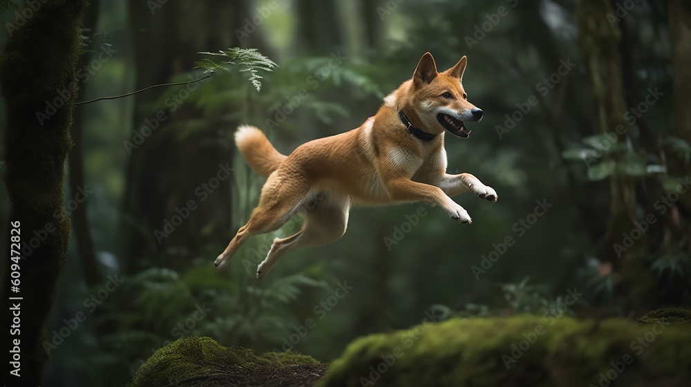 Kai Ken's Bold Leap in the Japanese Forest