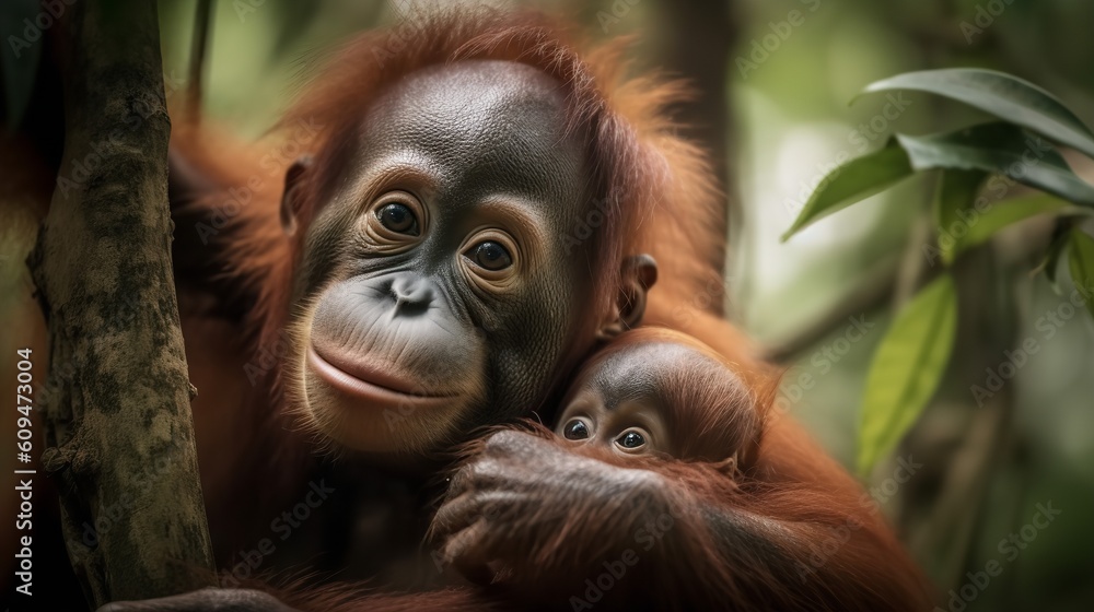 Orangutan Infant Clinging to its Mother Orangutan Infant Clinging to its Mother