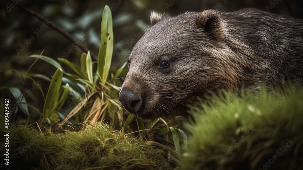 Wombat Wandering in Tasmanian Wilderness Wombat Wandering in Tasmanian Wilderness