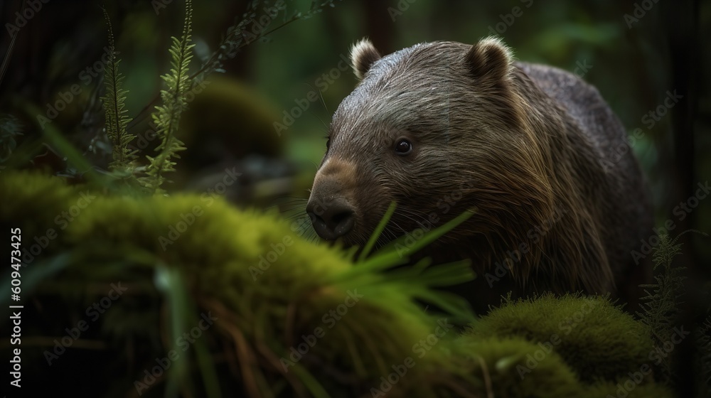 Wombat Wandering in Tasmanian Wilderness Wombat Wandering in Tasmanian Wilderness