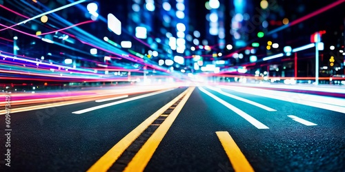Digital data flow on road with motion blur to create vision of fast speed transfer. Concept of future digital transformation, disruptive innovation and agile business methodology. Generative AI