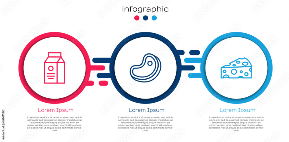 Set line aper package for milk, Steak meat and Cheese. Business infographic template. Vector Set line aper package for milk, Steak meat and Cheese. Business infographic template. Vector