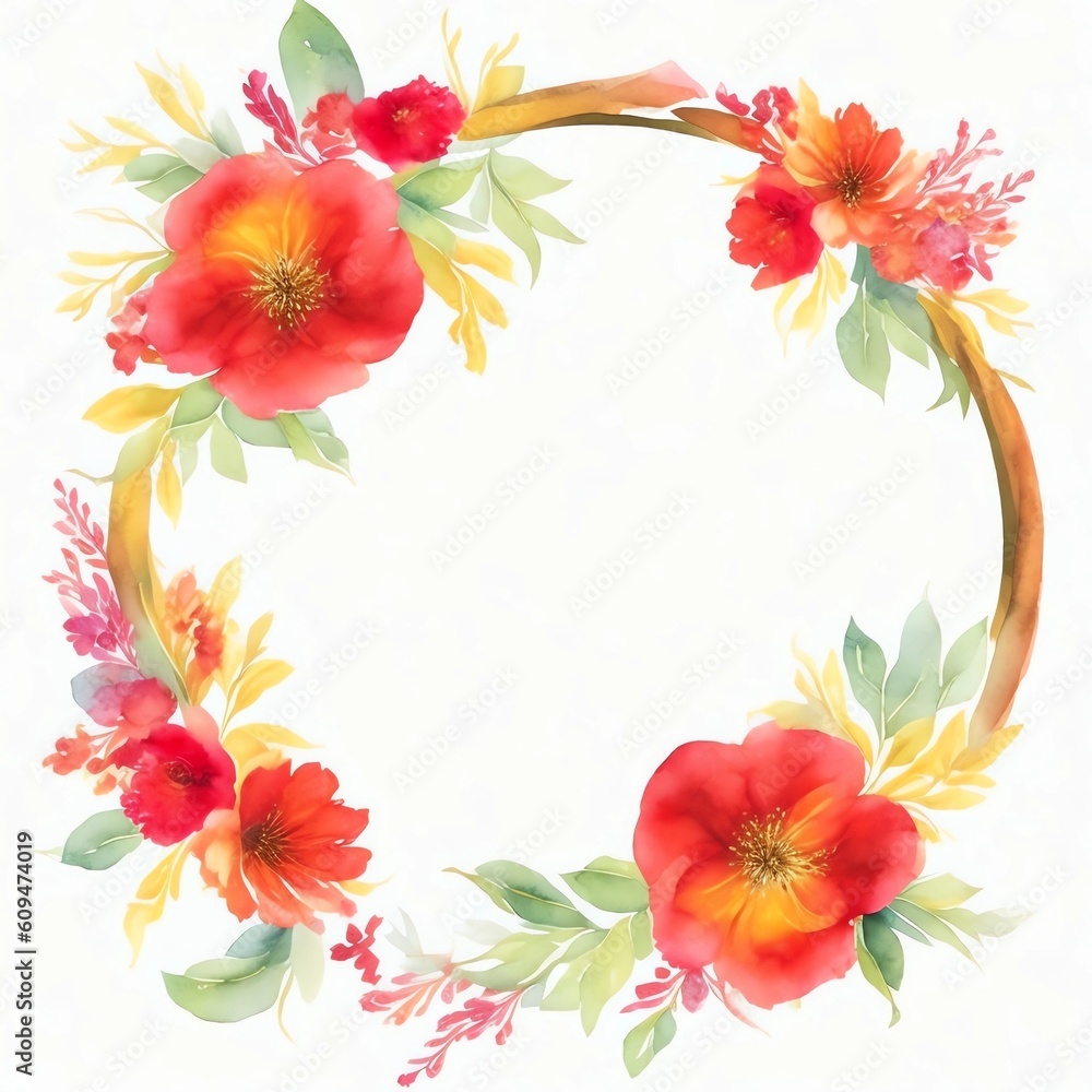 Watercolor Flower Wreath Template for Greeting Cards, Invitations, and More, Ai Generated