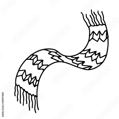 Hand drawn outline illustration of scarf. Winter clothing element in doodle style