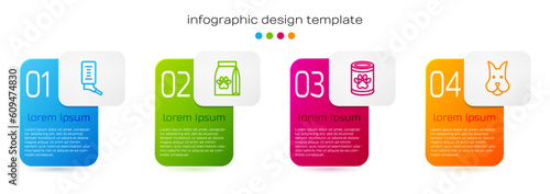 Set line Drinker for small pets, Bag of food, Canned and Dog. Business infographic template. Vector