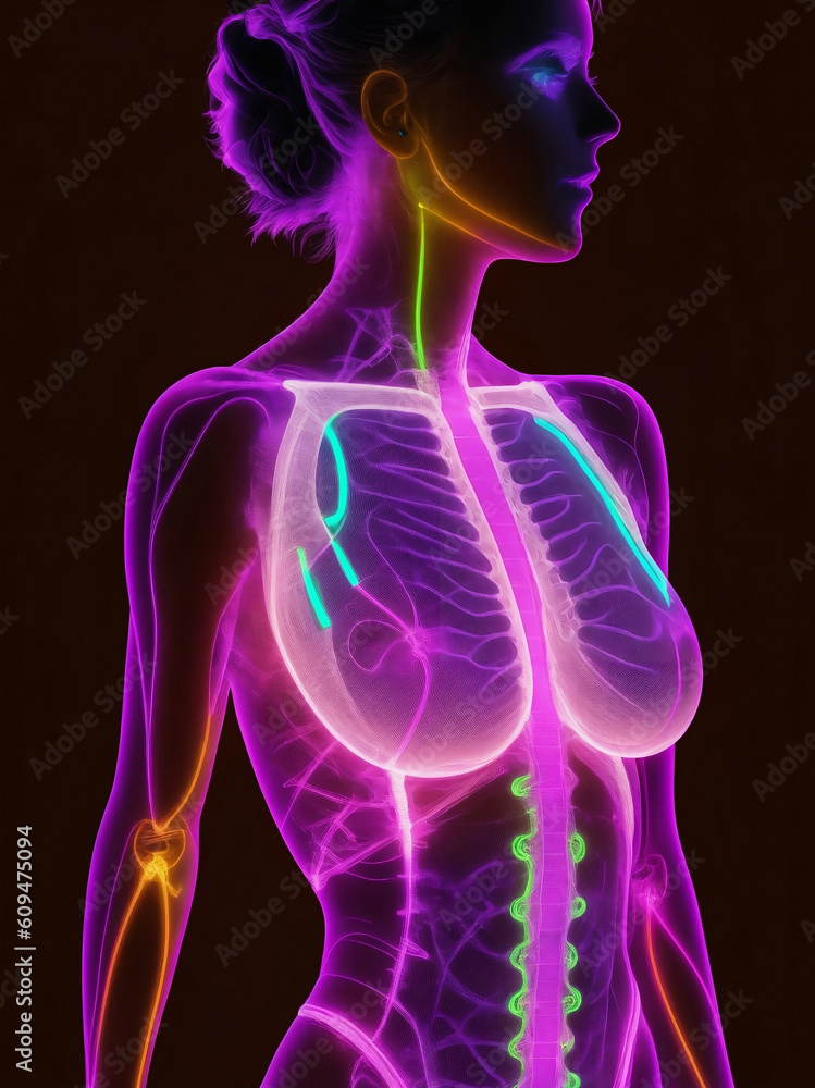 Breast cancer x-ray of woman body, Generative AI Illustration. Breast cancer x-ray of woman body, Generative AI Illustration.