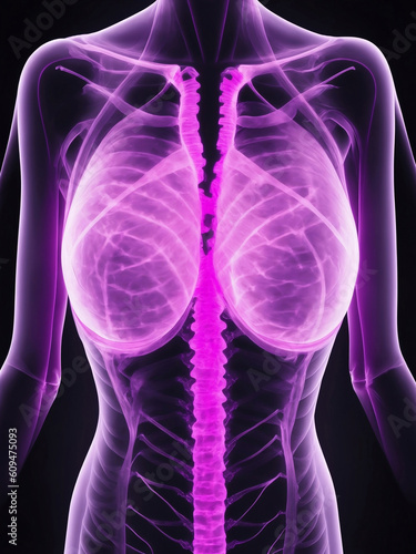 Breast cancer x-ray of woman body, Generative AI Illustration.