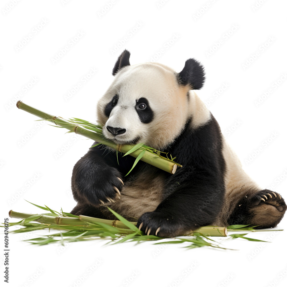 Fototapeta premium Panda eating bamboo on transparent background