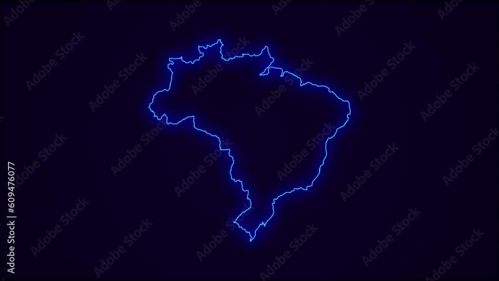 Brazil Map Outline Country Border on dark blue. Neon Lights colorful animation transition. Flag of Brazil. Animation in neon style. 4k Resolution. Brazil Map Outline Country Border on dark blue. Neon Lights colorful animation transition. Flag of Brazil. Animation in neon style. 4k Resolution.