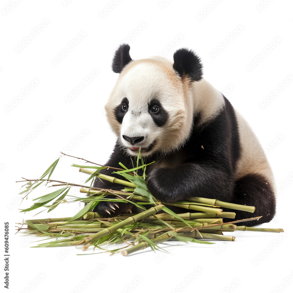 Fototapeta premium Panda eating bamboo on transparent background
